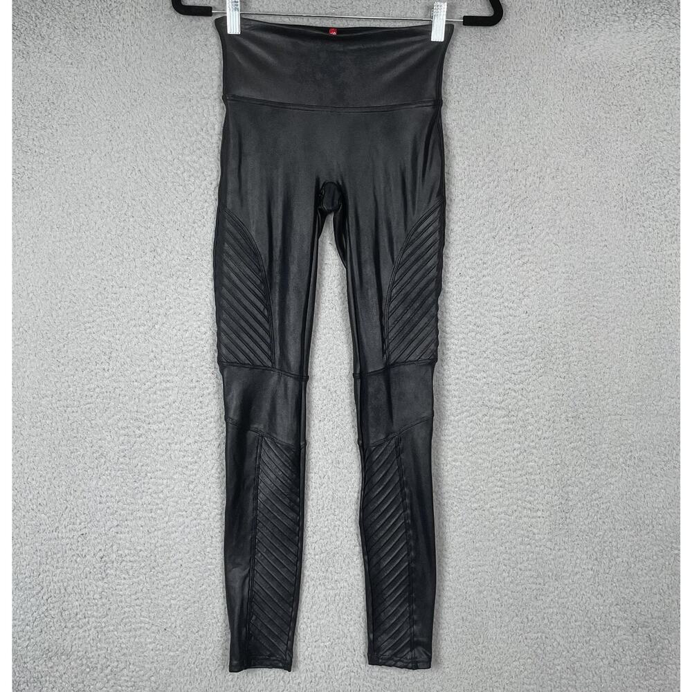 Spanx Faux Leather Moto Leggings Womens Small Black High Rise Skinny Pants S/P